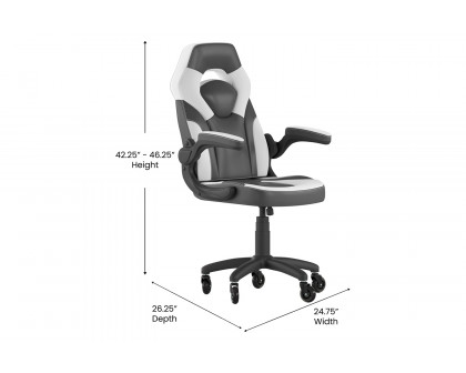 BLNK X10 Gaming Racing Office Computer PC Adjustable Chair with Flip-up Arms and Transparent Roller Wheels - White/Black