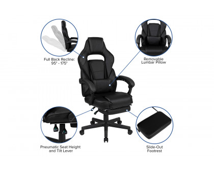 BLNK X40 Gaming Racing Ergonomic Computer Chair with Fully Reclining Back/Arms, Slide-Out Footrest, Massaging Lumbar - Black