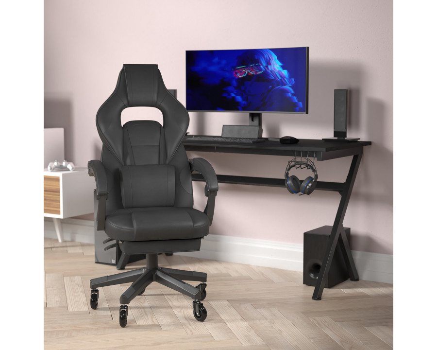 BLNK X40 Gaming Racing Computer Chair with Fully Reclining Back/Arms and Transparent Roller Wheels, Slide-Out Footrest - Black