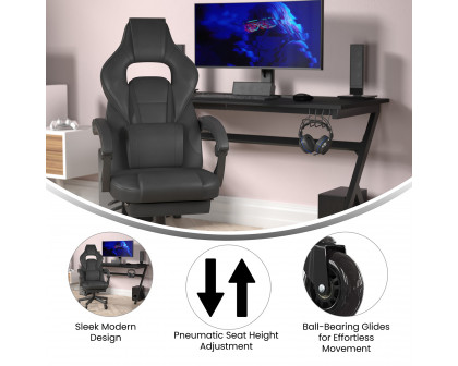 BLNK X40 Gaming Racing Computer Chair with Fully Reclining Back/Arms and Transparent Roller Wheels, Slide-Out Footrest - Black