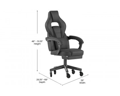 BLNK X40 Gaming Racing Computer Chair with Fully Reclining Back/Arms and Transparent Roller Wheels, Slide-Out Footrest - Black