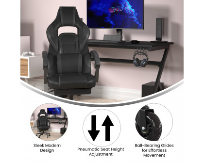 BLNK X40 Gaming Racing Computer Chair with Fully Reclining Back/Arms and Transparent Roller Wheels, Slide-Out Footrest - Black/Gray