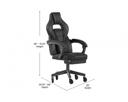 BLNK X40 Gaming Racing Computer Chair with Fully Reclining Back/Arms and Transparent Roller Wheels, Slide-Out Footrest - Black/Gray