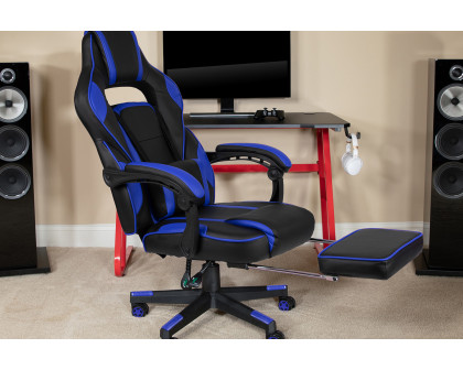 BLNK X40 Gaming Racing Ergonomic Computer Chair with Fully Reclining Back/Arms, Slide-Out Footrest, Massaging Lumbar - Black/Blue