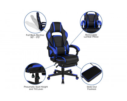 BLNK X40 Gaming Racing Ergonomic Computer Chair with Fully Reclining Back/Arms, Slide-Out Footrest, Massaging Lumbar - Black/Blue