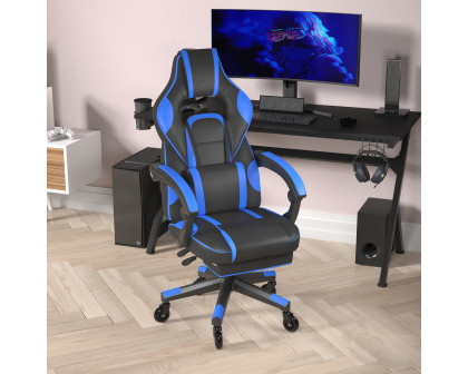 BLNK X40 Gaming Racing Computer Chair with Fully Reclining Back/Arms and Transparent Roller Wheels, Slide-Out Footrest - Black/Blue