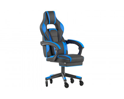 BLNK X40 Gaming Racing Computer Chair with Fully Reclining Back/Arms and Transparent Roller Wheels, Slide-Out Footrest - Black/Blue