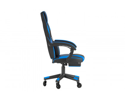 BLNK X40 Gaming Racing Computer Chair with Fully Reclining Back/Arms and Transparent Roller Wheels, Slide-Out Footrest - Black/Blue