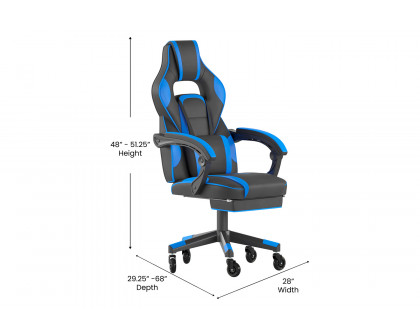 BLNK X40 Gaming Racing Computer Chair with Fully Reclining Back/Arms and Transparent Roller Wheels, Slide-Out Footrest - Black/Blue