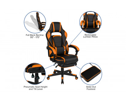 BLNK X40 Gaming Racing Ergonomic Computer Chair with Fully Reclining Back/Arms, Slide-Out Footrest, Massaging Lumbar - Black/Orange