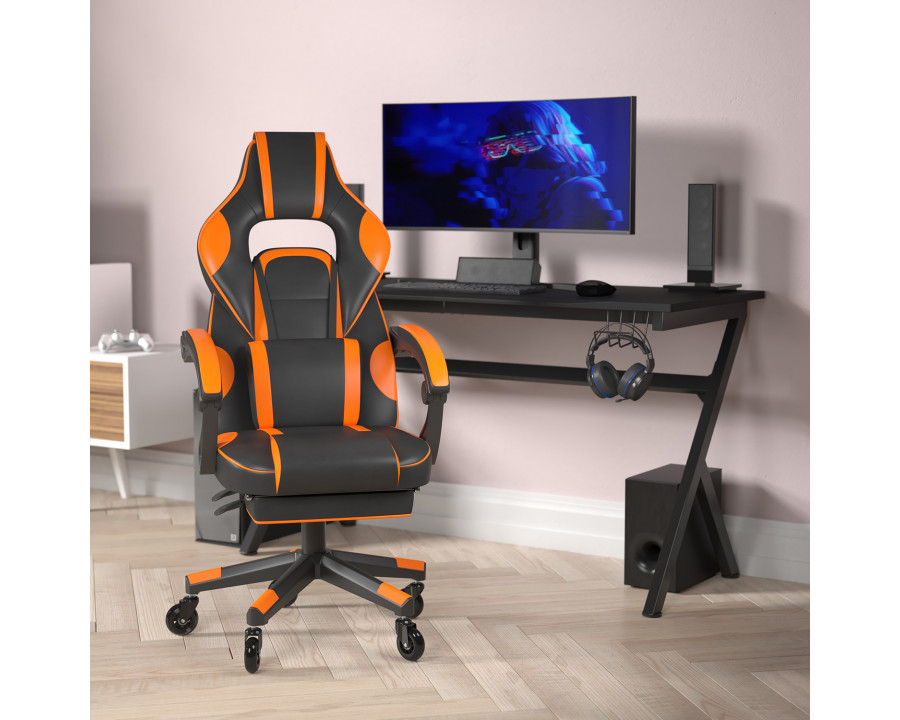 BLNK X40 Gaming Racing Computer Chair with Fully Reclining Back/Arms and Transparent Roller Wheels, Slide-Out Footrest - Black/Orange