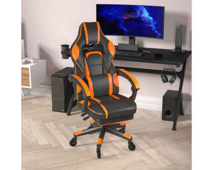 BLNK X40 Gaming Racing Computer Chair with Fully Reclining Back/Arms and Transparent Roller Wheels, Slide-Out Footrest - Black/Orange