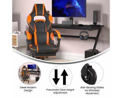 BLNK X40 Gaming Racing Computer Chair with Fully Reclining Back/Arms and Transparent Roller Wheels, Slide-Out Footrest - Black/Orange