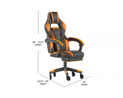 BLNK X40 Gaming Racing Computer Chair with Fully Reclining Back/Arms and Transparent Roller Wheels, Slide-Out Footrest - Black/Orange