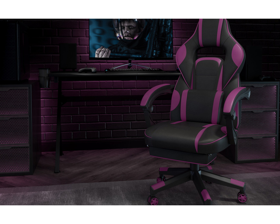 BLNK X40 Gaming Racing Ergonomic Computer Chair with Fully Reclining Back/Arms, Slide-Out Footrest, Massaging Lumbar - Black/Purple