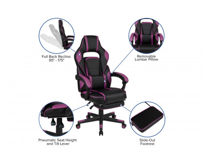 BLNK X40 Gaming Racing Ergonomic Computer Chair with Fully Reclining Back/Arms, Slide-Out Footrest, Massaging Lumbar - Black/Purple