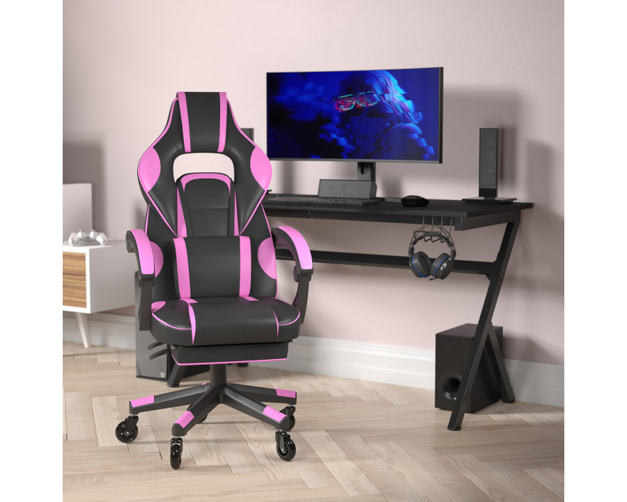 BLNK X40 Gaming Racing Computer Chair with Fully Reclining Back/Arms and Transparent Roller Wheels, Slide-Out Footrest - Black/Purple