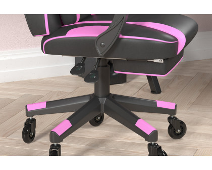 BLNK X40 Gaming Racing Computer Chair with Fully Reclining Back/Arms and Transparent Roller Wheels, Slide-Out Footrest - Black/Purple