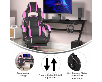 BLNK X40 Gaming Racing Computer Chair with Fully Reclining Back/Arms and Transparent Roller Wheels, Slide-Out Footrest - Black/Purple