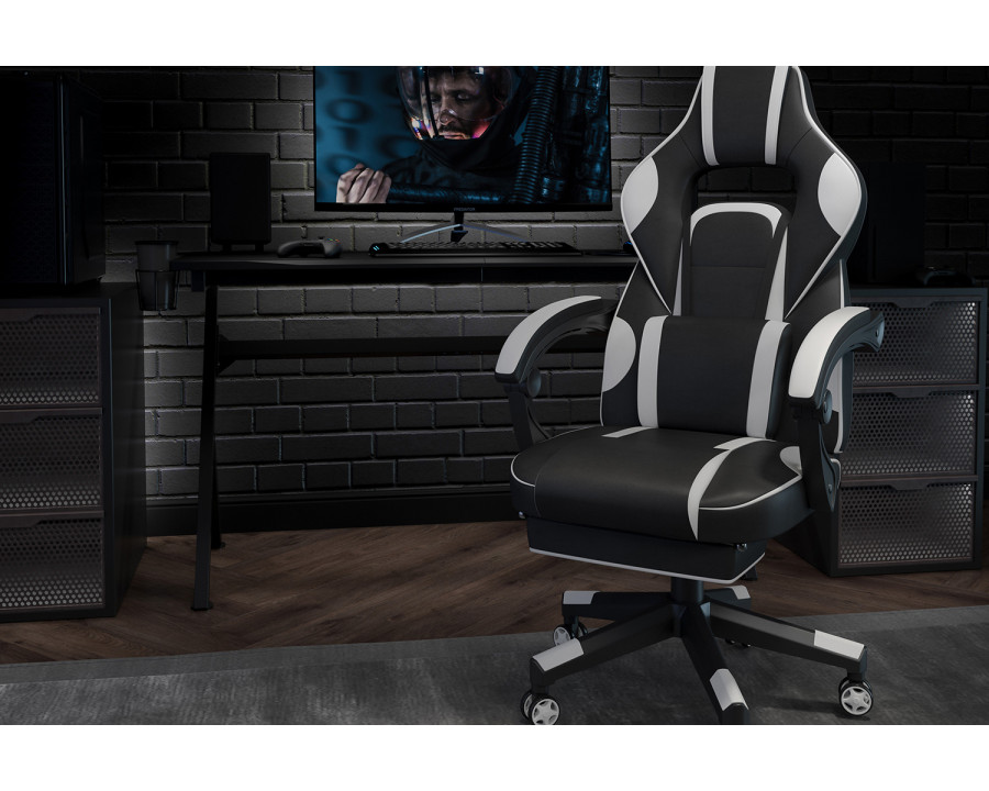 BLNK X40 Gaming Racing Ergonomic Computer Chair with Fully Reclining Back/Arms, Slide-Out Footrest, Massaging Lumbar - White