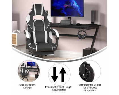 BLNK X40 Gaming Racing Computer Chair with Fully Reclining Back/Arms and Transparent Roller Wheels, Slide-Out Footrest - White