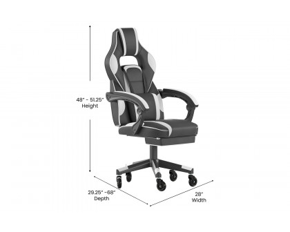 BLNK X40 Gaming Racing Computer Chair with Fully Reclining Back/Arms and Transparent Roller Wheels, Slide-Out Footrest - White