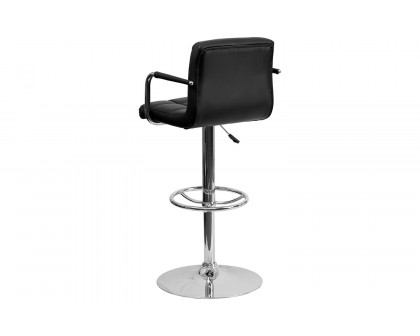 BLNK Genna Quilted Vinyl Adjustable Height Bar Stool with Arms and Chrome Base - Black