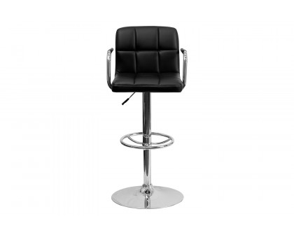 BLNK Genna Quilted Vinyl Adjustable Height Bar Stool with Arms and Chrome Base - Black