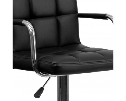 BLNK Genna Quilted Vinyl Adjustable Height Bar Stool with Arms and Chrome Base - Black