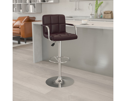 BLNK Genna Quilted Vinyl Adjustable Height Bar Stool with Arms and Chrome Base