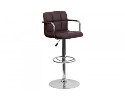 BLNK™ Genna Quilted Vinyl Adjustable Height Bar Stool with Arms and Chrome Base - Brown