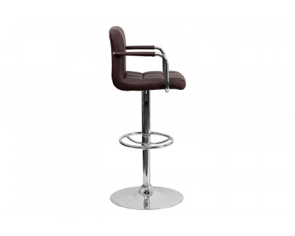 BLNK™ Genna Quilted Vinyl Adjustable Height Bar Stool with Arms and Chrome Base - Brown