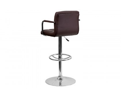 BLNK™ Genna Quilted Vinyl Adjustable Height Bar Stool with Arms and Chrome Base - Brown