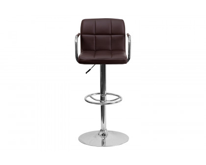 BLNK™ Genna Quilted Vinyl Adjustable Height Bar Stool with Arms and Chrome Base - Brown