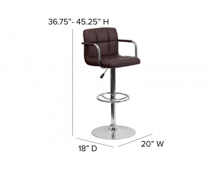 BLNK™ Genna Quilted Vinyl Adjustable Height Bar Stool with Arms and Chrome Base - Brown