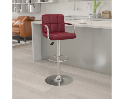 BLNK Genna Quilted Vinyl Adjustable Height Bar Stool with Arms and Chrome Base