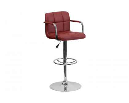 BLNK™ Genna Quilted Vinyl Adjustable Height Bar Stool with Arms and Chrome Base - Burgundy