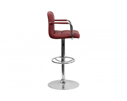 BLNK™ Genna Quilted Vinyl Adjustable Height Bar Stool with Arms and Chrome Base - Burgundy