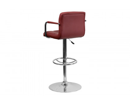 BLNK™ Genna Quilted Vinyl Adjustable Height Bar Stool with Arms and Chrome Base - Burgundy