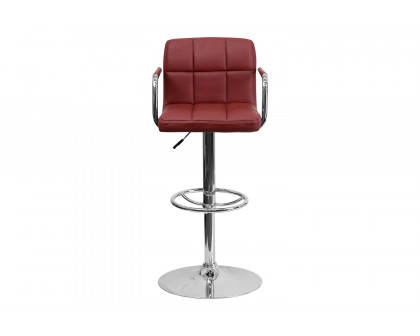 BLNK™ Genna Quilted Vinyl Adjustable Height Bar Stool with Arms and Chrome Base - Burgundy