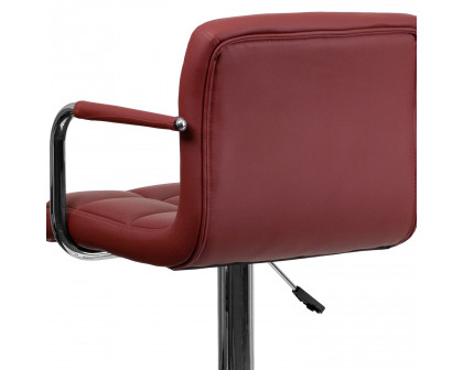 BLNK™ Genna Quilted Vinyl Adjustable Height Bar Stool with Arms and Chrome Base - Burgundy