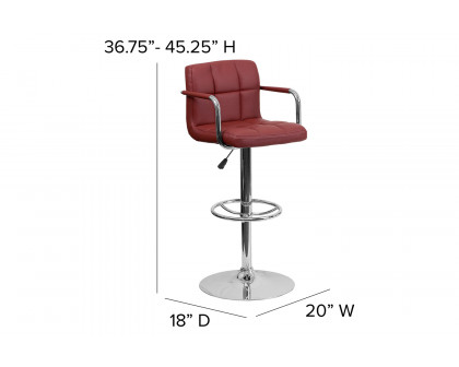 BLNK™ Genna Quilted Vinyl Adjustable Height Bar Stool with Arms and Chrome Base - Burgundy