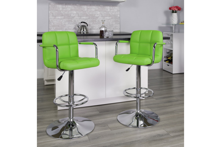 BLNK™ Genna Quilted Vinyl Adjustable Height Bar Stool with Arms and Chrome Base - Green