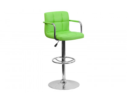 BLNK™ Genna Quilted Vinyl Adjustable Height Bar Stool with Arms and Chrome Base - Green