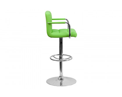 BLNK™ Genna Quilted Vinyl Adjustable Height Bar Stool with Arms and Chrome Base - Green