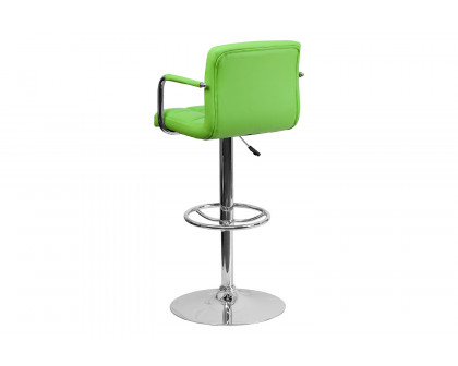 BLNK™ Genna Quilted Vinyl Adjustable Height Bar Stool with Arms and Chrome Base - Green