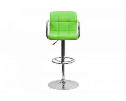 BLNK™ Genna Quilted Vinyl Adjustable Height Bar Stool with Arms and Chrome Base - Green