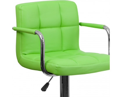 BLNK™ Genna Quilted Vinyl Adjustable Height Bar Stool with Arms and Chrome Base - Green