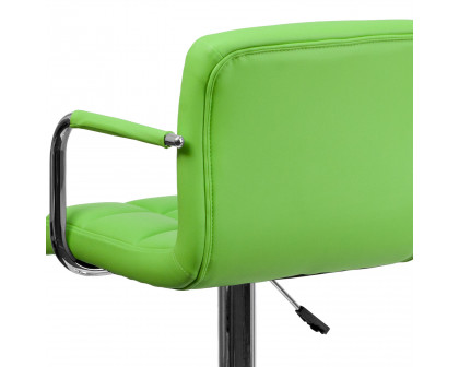 BLNK™ Genna Quilted Vinyl Adjustable Height Bar Stool with Arms and Chrome Base - Green