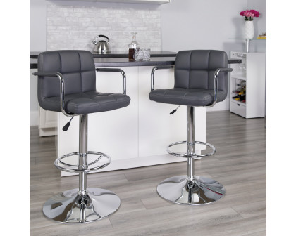 BLNK Genna Quilted Vinyl Adjustable Height Bar Stool with Arms and Chrome Base